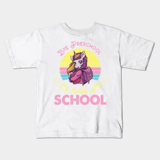 Unicorn Teacher Seniors Students Bye Preschool Hello School First Day Of School Kids T-Shirt